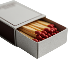 Box of matches showcasing wooden sticks with red tips  