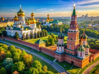 Fototapeta premium Majestic Kremlin Towers: Aerial View of Historic Moscow Architecture