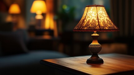 Cozy bedside lamp illuminates a warm room