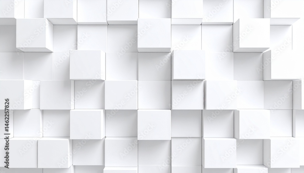 Poster a textured wall of white, three-dimensional cubes arranged in a modern, geometric pattern creating a