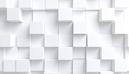 A textured wall of white, three-dimensional cubes arranged in a modern, geometric pattern creating a clean and minimalist aesthetic