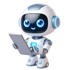 3D CUTE Ai robot using tablet isolate on White background