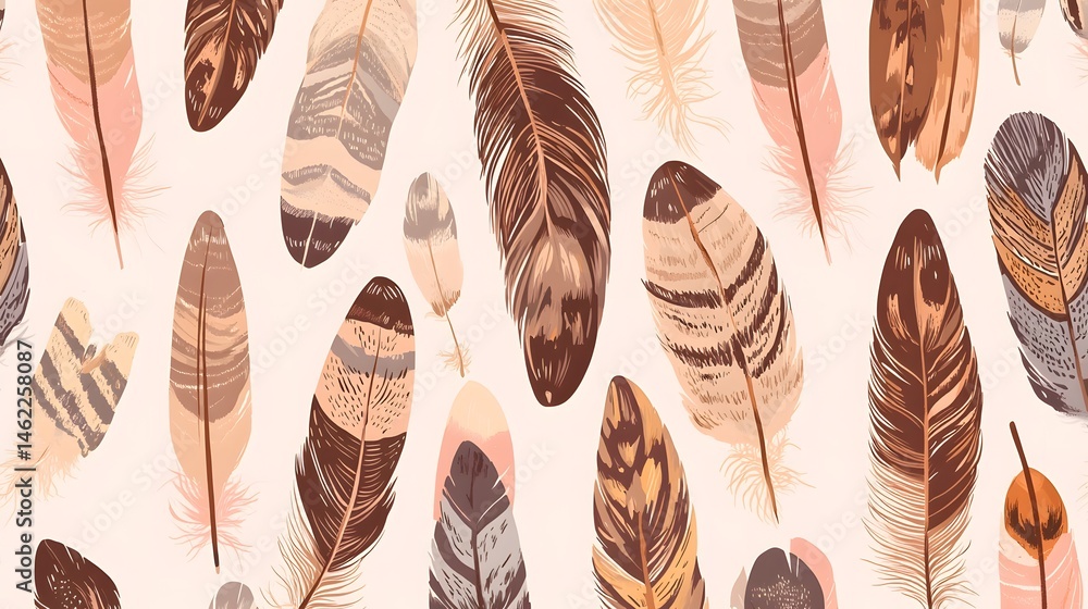 Poster delicate feather design pattern in muted tones.