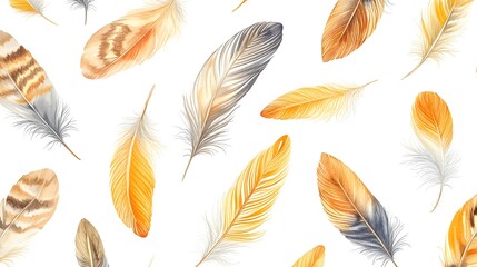 Delicate, colorful feather design pattern on a white backdrop.