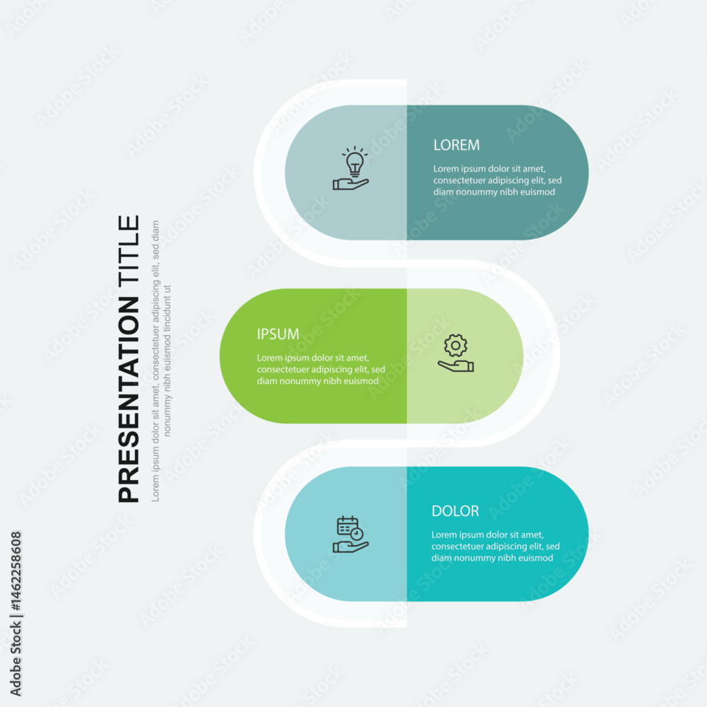Aufkleber 3 step infographic template. Banner presentation with icons and columns. Vector illustration suitable for business information and web graphic design.