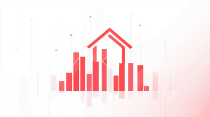 Abstract red house icon with bar graph, representing real estate market trends and data analysis, conveying growth and investment opportunities