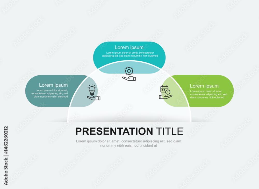 Aufkleber 3 step process infographic template vector with icons and columns on circle concept.