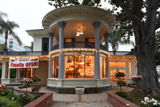 SANTA ANA, CALIFORNIA - 4 MAY 2025: The Kickin Crab a Cajun seafood restaurant in downtown Santa Ana in the former Dr. Julius Crane house.