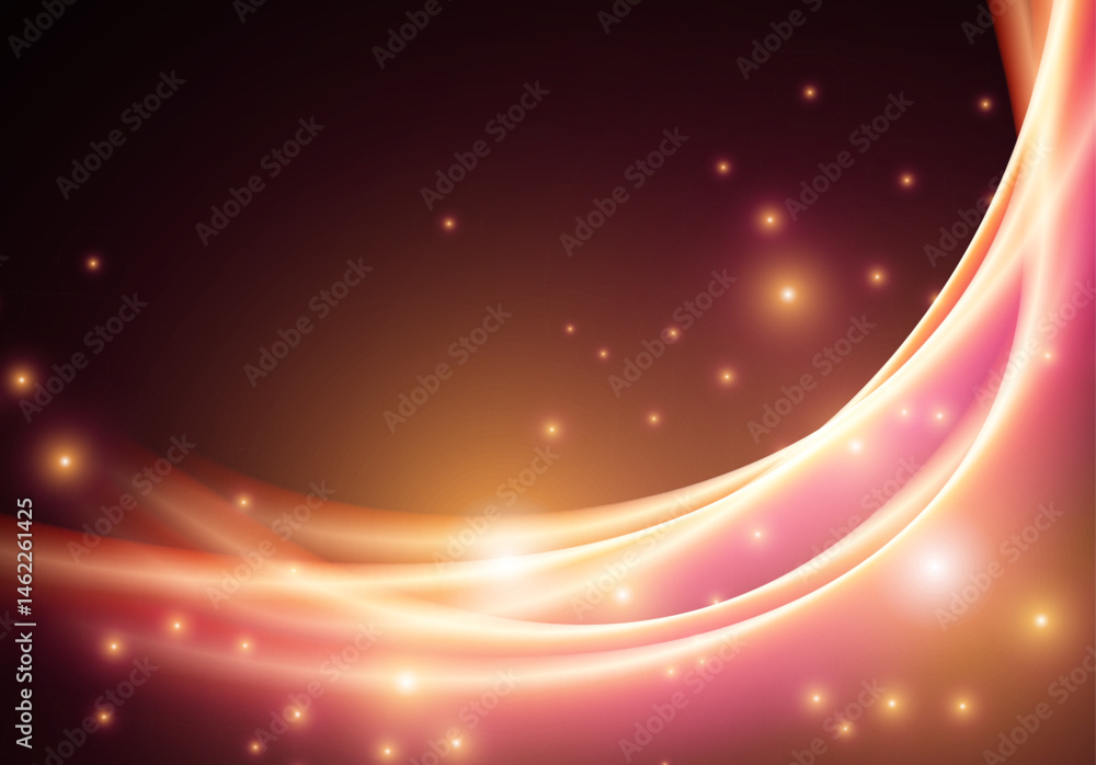 Poster abstract neon glowing line in motion with light sparkles and flares. futuristic background, with neo