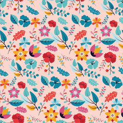 Wallpaper with floral pattern and seamless texture