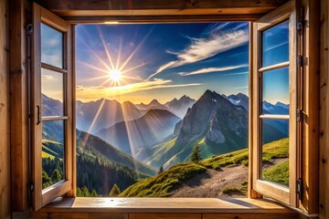 Majestic Mountain View from Open Window - Stunning Landscape Photography