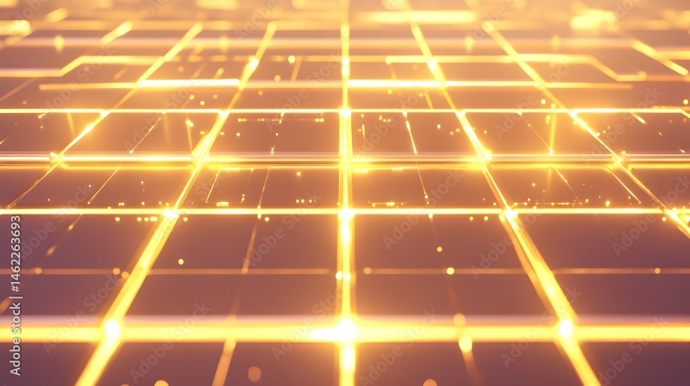 Poster abstract glowing grid pattern with a warm, golden hue and soft focus effect