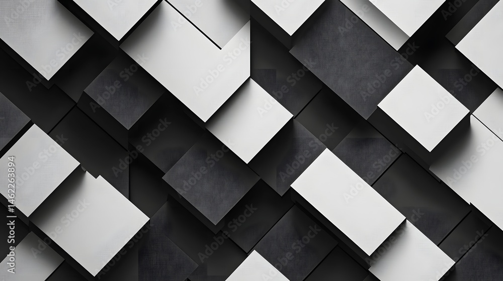Aufkleber abstract geometric pattern of overlapping squares in black and white.