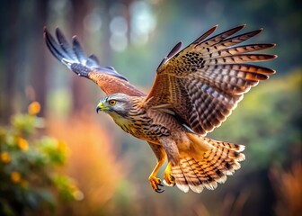 Fototapeta premium Majestic Raptor in Flight: Detailed Wings and Stunning Plumage - Minimalist Photography