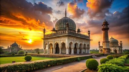 Majestic Qutub Shahi Tombs Landscape at Sunset, Hyderabad, India
