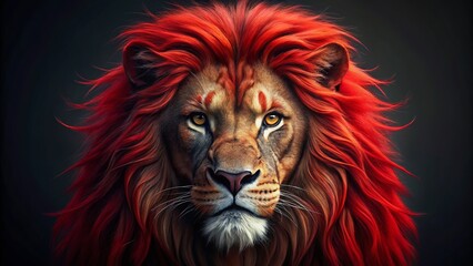 Majestic Red Lion with Monochromatic Eye - Powerful Portrait Photography