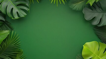 Tropical leaves arranged in a green backdrop frame.