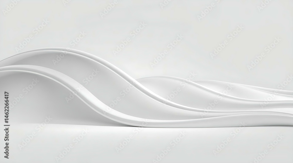 Poster abstract white fluid shapes forming gentle curves and waves, evoking a sense of calm and simplicity 