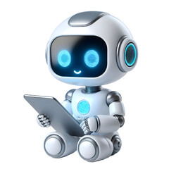 3D CUTE Ai robot using tablet isolate on White background