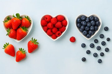 Fresh Berries in Heart-Shaped Bowls