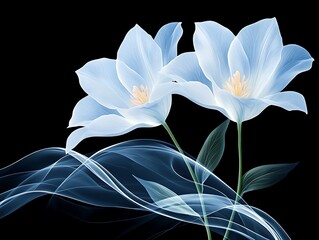 Light blue flowers with flowing, smoky background