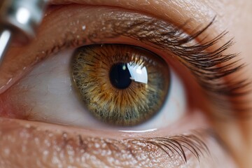 A close-up of an eye undergoing a glaucoma visual field test