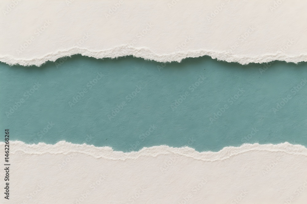 Poster torn paper with teal background: a macro photograph unveils a ripped paper with a textured surface, 