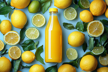 **Detox Juice Bottle On A White Background, Surrounded By Fresh Fruits Like Lemons And Limes, Perfect For Health Drink And Detox Campaigns --Ar 3:2 --S 630 --V 6.1 --Raw** - @Darya (Relaxed)