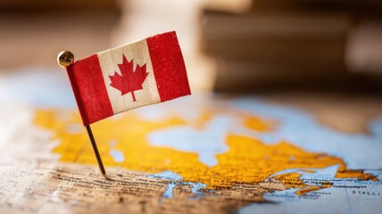 A Canadian flag pin marks its location on a map, symbolizing national pride and geography.