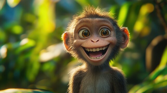 Cheerful baby monkey in a lush jungle