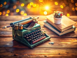 Miniature Typewriter on Desk, New Writing Inspiration, Tilt-Shift Photography
