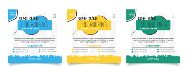 We are hiring job vacancy social media post banner join our team, We are hiring job vacancy social media post template, square web banner template design.