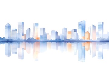 Obraz premium Serene watercolor cityscape reflected in calm water