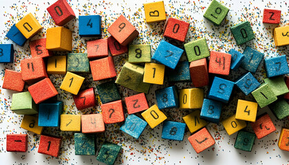 Colorful wooden blocks with numbers