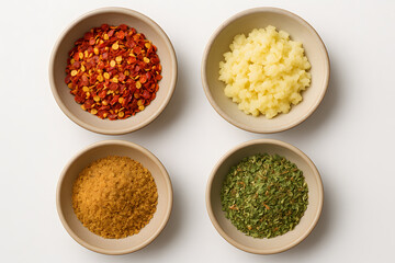 Assortment of Spices and Herbs in Bowls