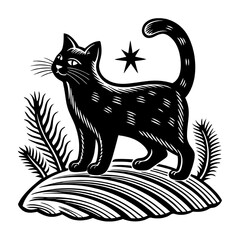 black and white cat vector illustration