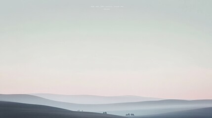 Fototapeta premium Pale, hazy landscape panorama, soft color palette.