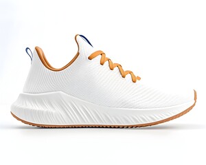 White sneaker with tan accents and wavy sole