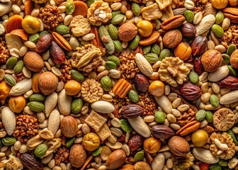 Obraz premium Minimalist Healthy Breakfast: Nuts, Muesli & Seeds