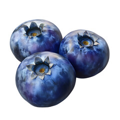 Three juicy blueberries isolated on black background