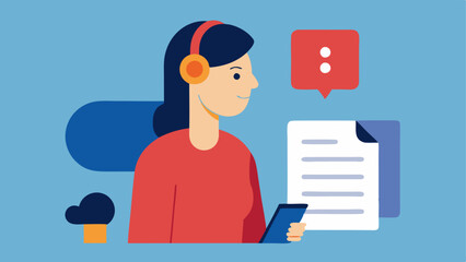 Journalist with a Hearing Aid A journalist wearing a hearing aid while conducting an interview using an accessible notepad that includes large print and bullet points.