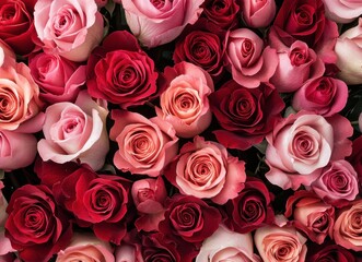 Fototapeta premium Beautiful Arrangement of Pink and Red Roses Creating a Colorful Floral Background for Design Projects, Celebrations, and Events