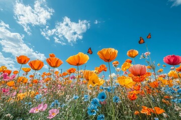 Fototapeta premium Vibrant Meadow of Flowers Under a Sunny Sky