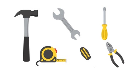 Basic tool icons in flat style illustration
