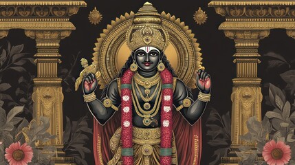 Dark-skinned deity, ornate setting