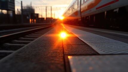 Golden sunset at train station