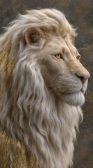 Majestic White Lion: Golden Dust, Regal Portrait