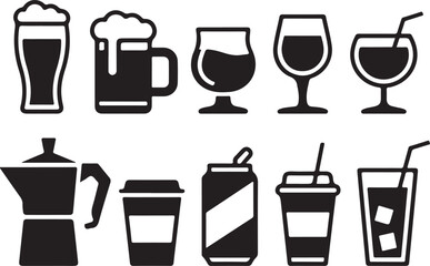 Refreshing Drink Glass Silhouette

Coffee Cup Vector with Steam

Cocktail with Umbrella Silhouette Art

Juice Bottle Minimal Line Design

Cheers Glasses Clinking Silhouette