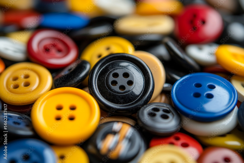 Poster colorful button collection displaying chaos with a variety of shapes and sizes
