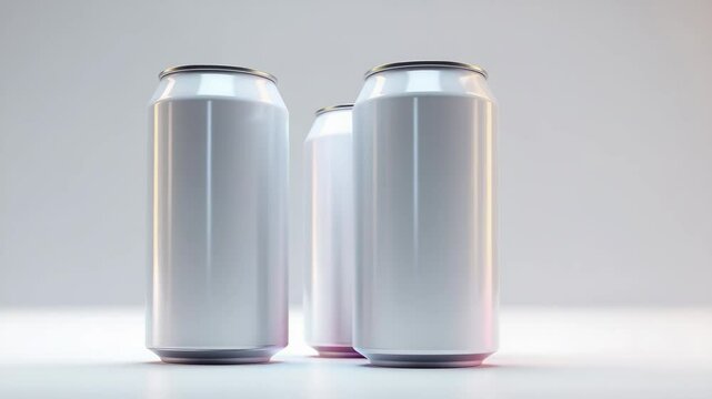A compact grouping of three white soda cans with no labels, arranged neatly for branding